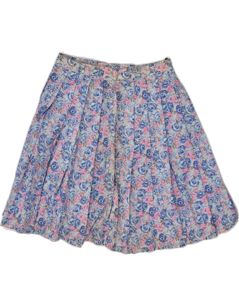 VINTAGE Womens Pleated Skirt IT 42 Medium W28 Blue Floral Viscose | Vintage Vintage | Thrift | Second-Hand Vintage | Used Clothing | Messina Hembry 