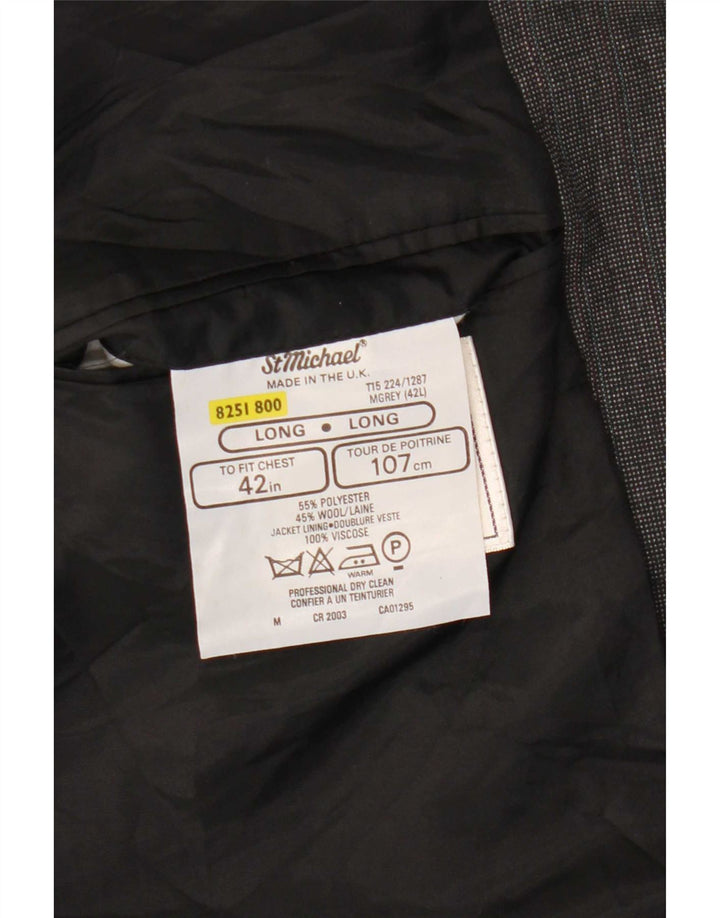 Marks & Spencer Mens Long 2 Button Blazer Jacket UK 42 Large Grey Polyester
