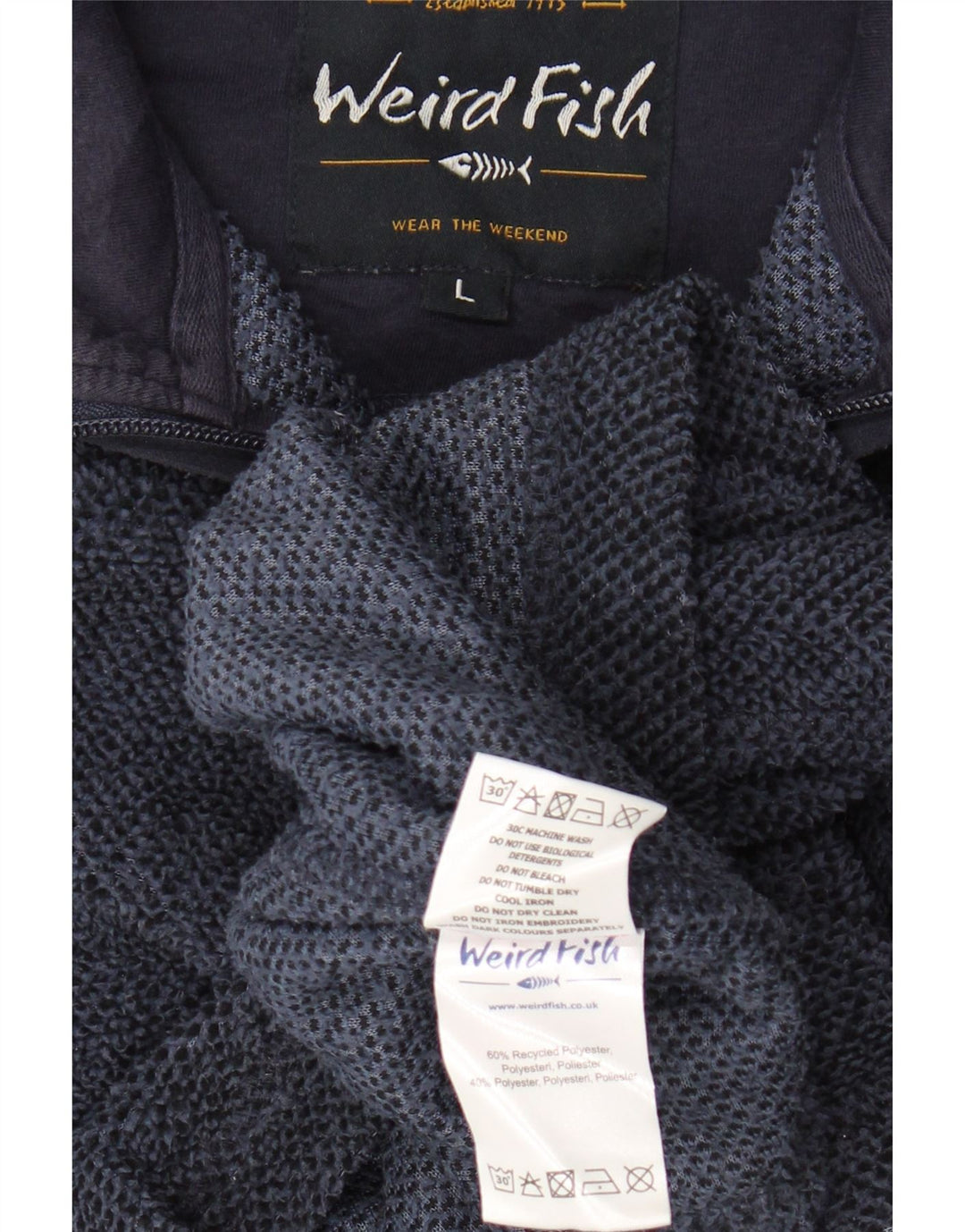 WEIRD FISH Mens Zip Neck Sweatshirt Jumper Large Navy Blue Polyester