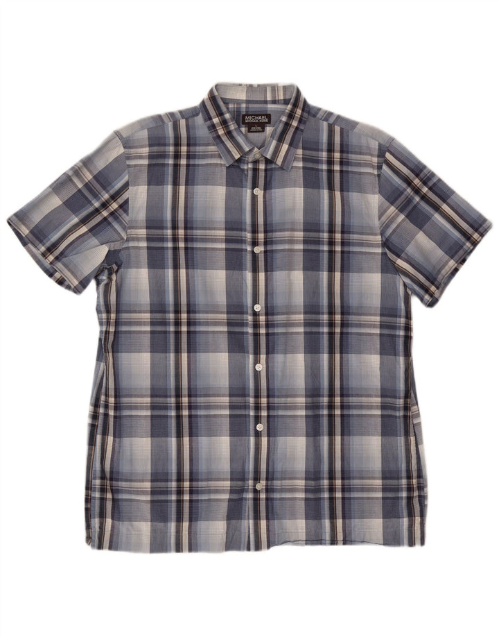 MICHAEL KORS Mens Short Sleeve Shirt Large Blue Check Cotton