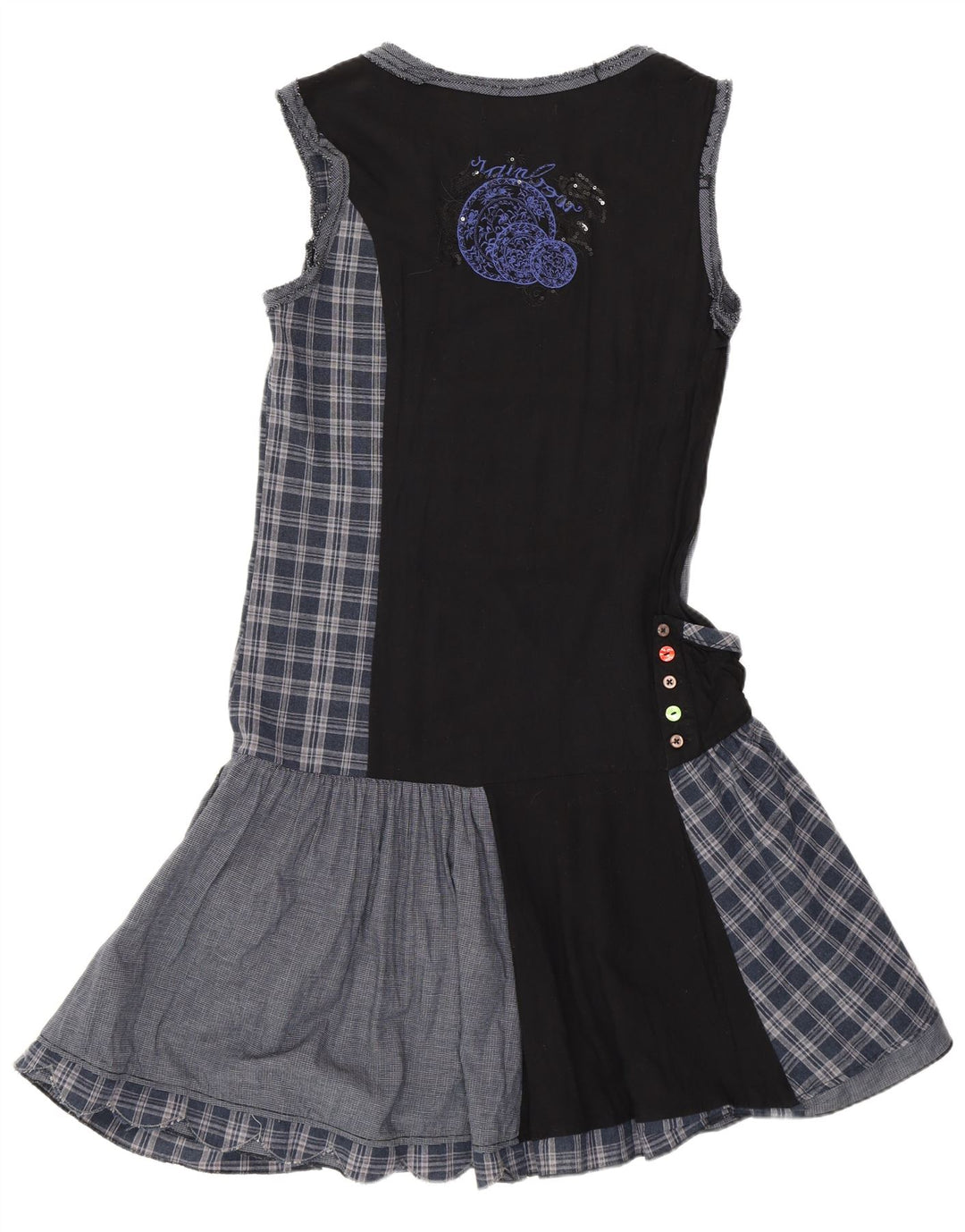 Desigual Womens Drop Waist Dress EU 38 Medium Navy Blue Patchwork