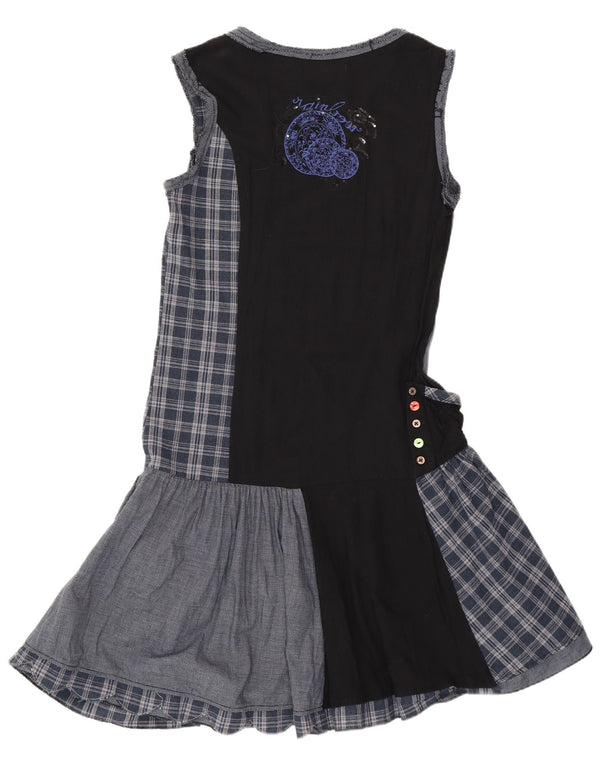 Desigual Womens Drop Waist Dress EU 38 Medium Navy Blue Patchwork