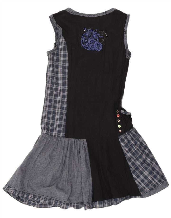 Desigual Womens Drop Waist Dress EU 38 Medium Navy Blue Patchwork