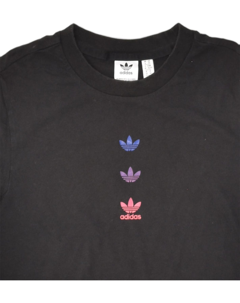 ADIDAS Womens Crop Graphic T-Shirt Top UK 6 XS Black Cotton | Vintage Adidas | Thrift | Second-Hand Adidas | Used Clothing | Messina Hembry 