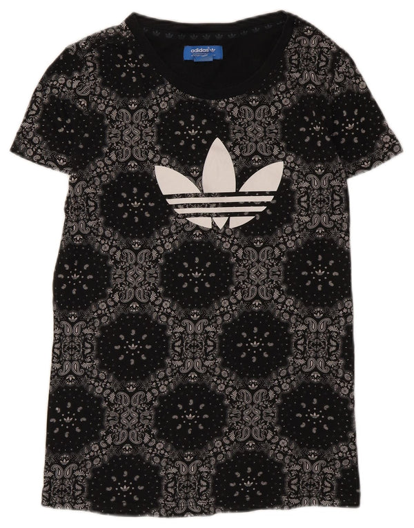 Adidas Womens Graphic T-Shirt Top UK 14 Medium Black Paisley Cotton