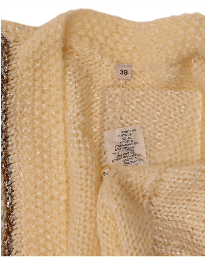 VINTAGE Womens Open Cardigan Sweater EU 38 Medium Off White Striped