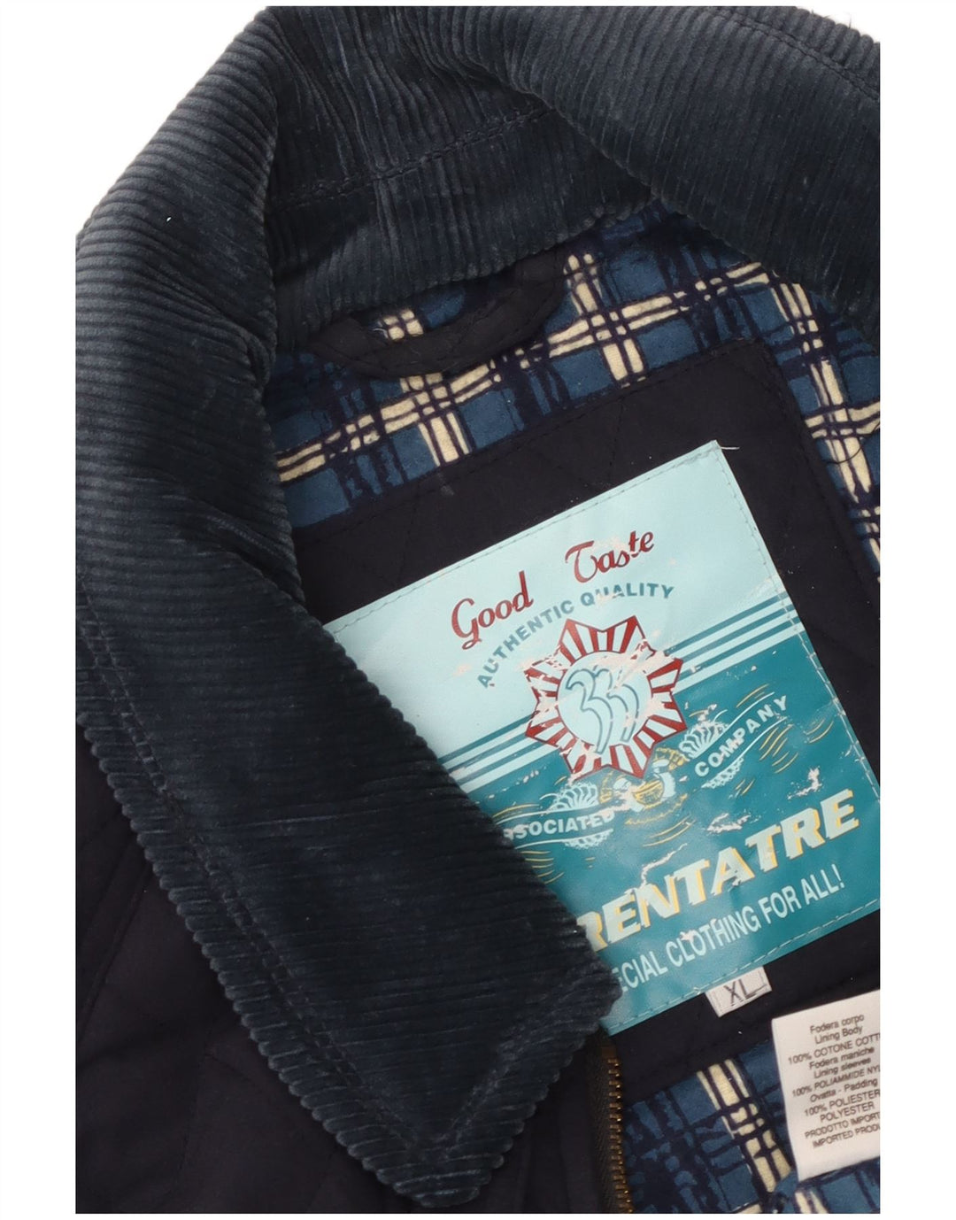 Vintage Mens Quilted Jacket UK 42 XL Navy Blue Polyester