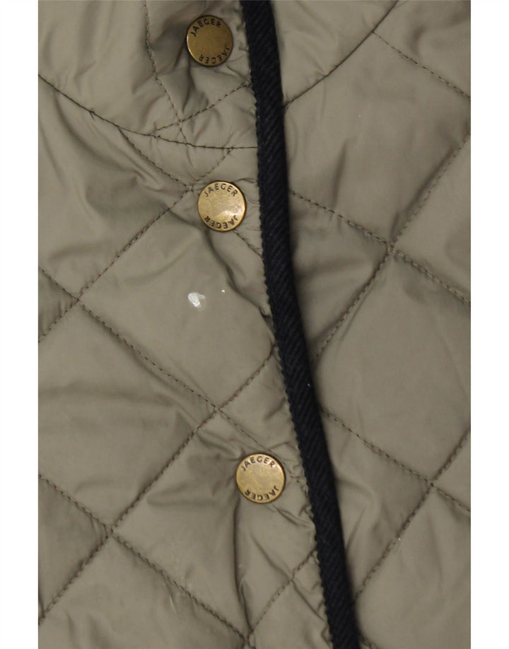 Jaeger Womens Quilted Jacket UK 12 Medium Khaki Polyamide