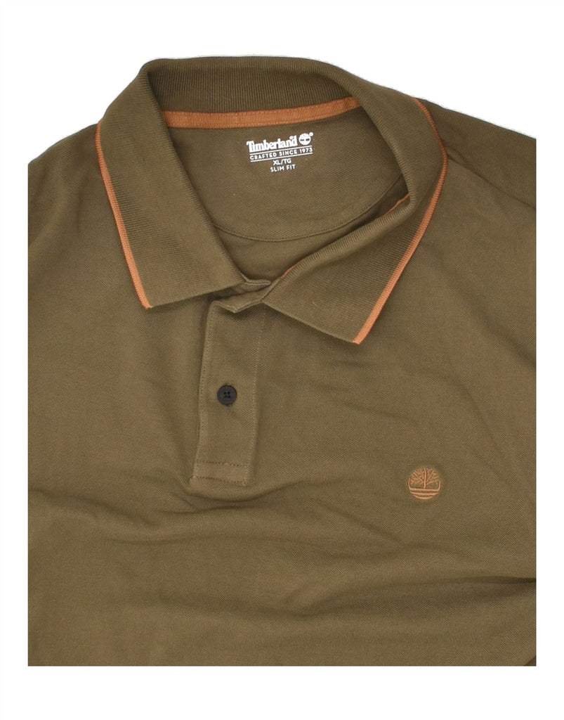 TIMBERLAND Mens Slim Fit Long Sleeve Polo Shirt XL Khaki Cotton | Vintage Timberland | Thrift | Second-Hand Timberland | Used Clothing | Messina Hembry 