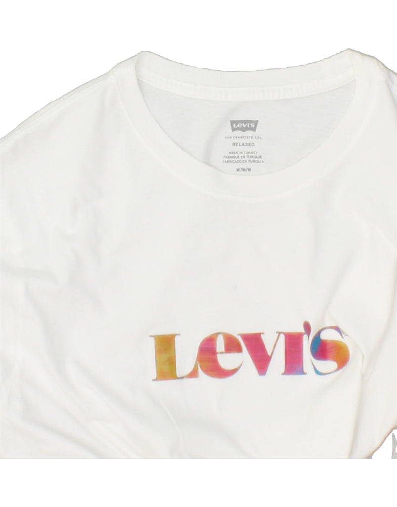 LEVI'S Womens Relaxed Fit Graphic T-Shirt Top UK 14 Medium White Cotton | Vintage Levi's | Thrift | Second-Hand Levi's | Used Clothing | Messina Hembry 