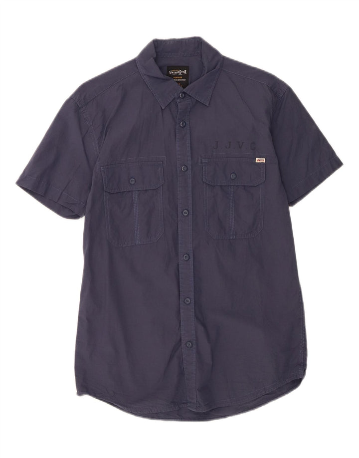 JACK & JONES Mens Short Sleeve Shirt Large Navy Blue Cotton