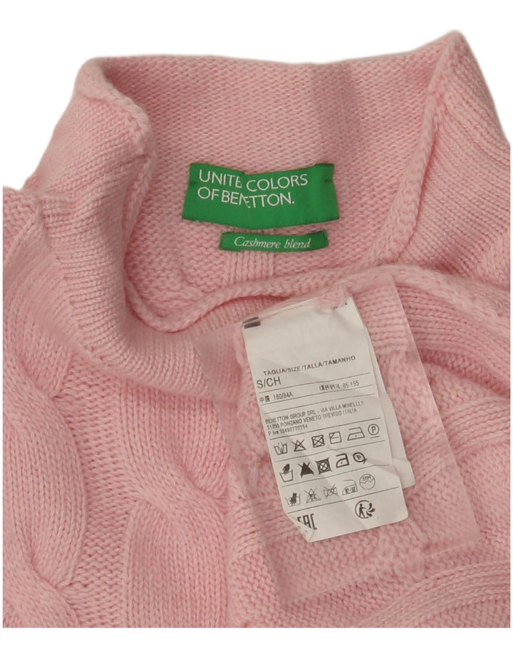 BENETTON Womens Turtle Neck Jumper Sweater UK 10 Small Pink Polyamide