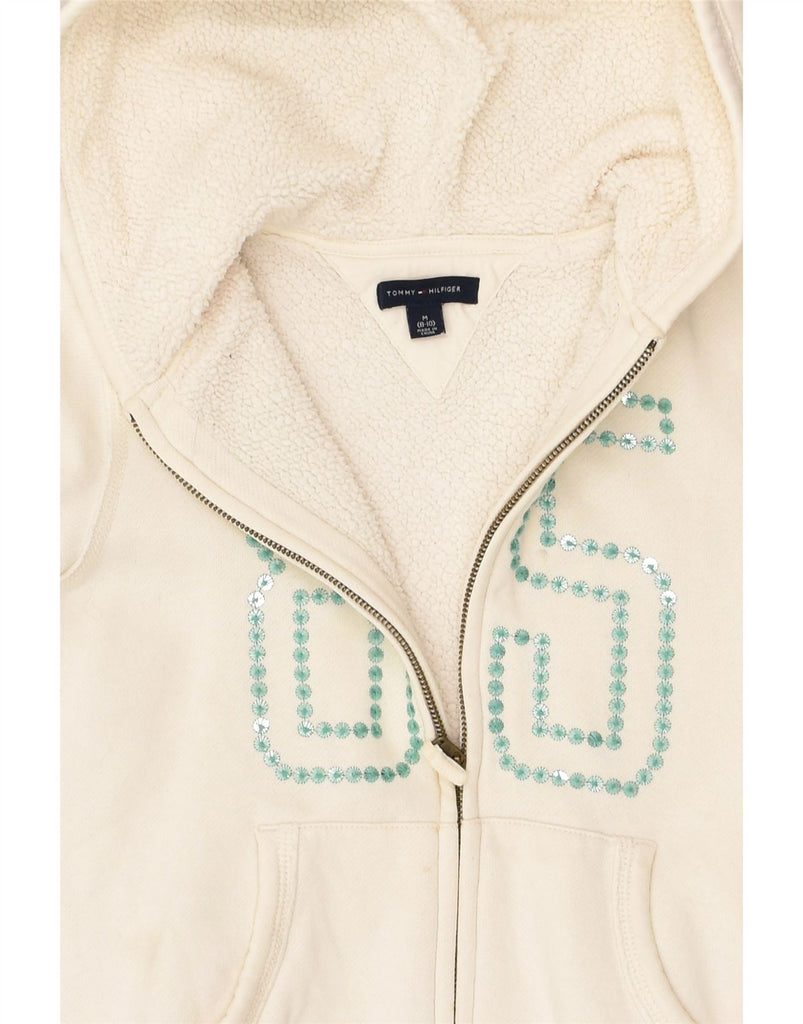 TOMMY HILFIGER Girls Graphic Zip Hoodie Sweater 8-9 Years Medium Off White | Vintage Tommy Hilfiger | Thrift | Second-Hand Tommy Hilfiger | Used Clothing | Messina Hembry 