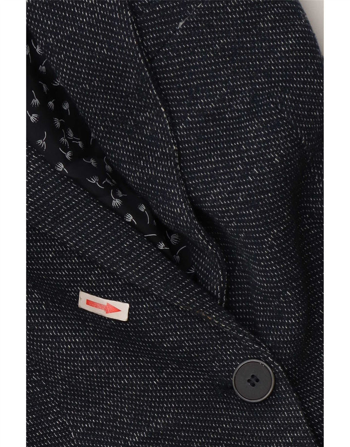 Zara Womens 1 Button Blazer Jacket UK 14 Large Navy Blue Polyester