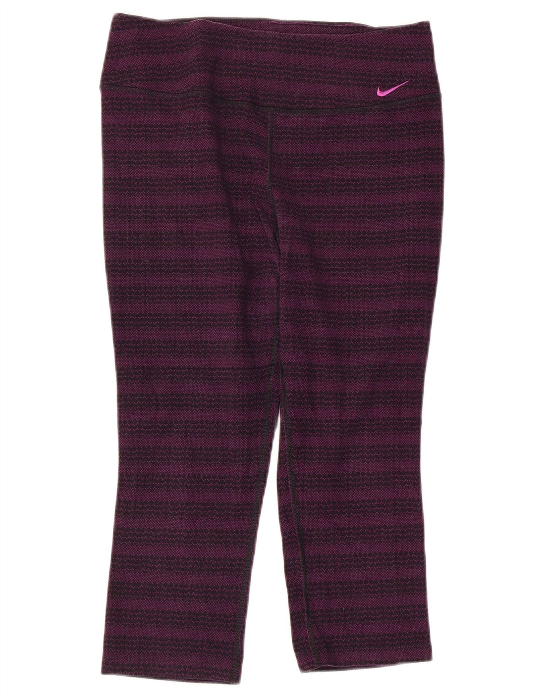 NIKE Womens Dri Fit Capri Leggings UK 14 Medium  Purple Striped Cotton