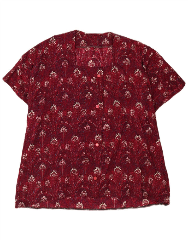 Vintage Womens Abstract Pattern Blouse Top UK 14 Large Burgundy