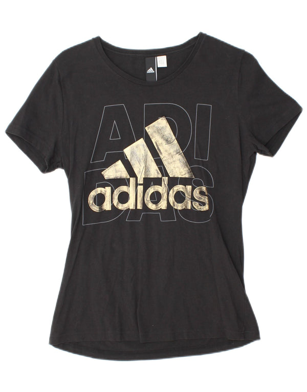 ADIDAS Womens Graphic T-Shirt Top UK 12 Medium Black