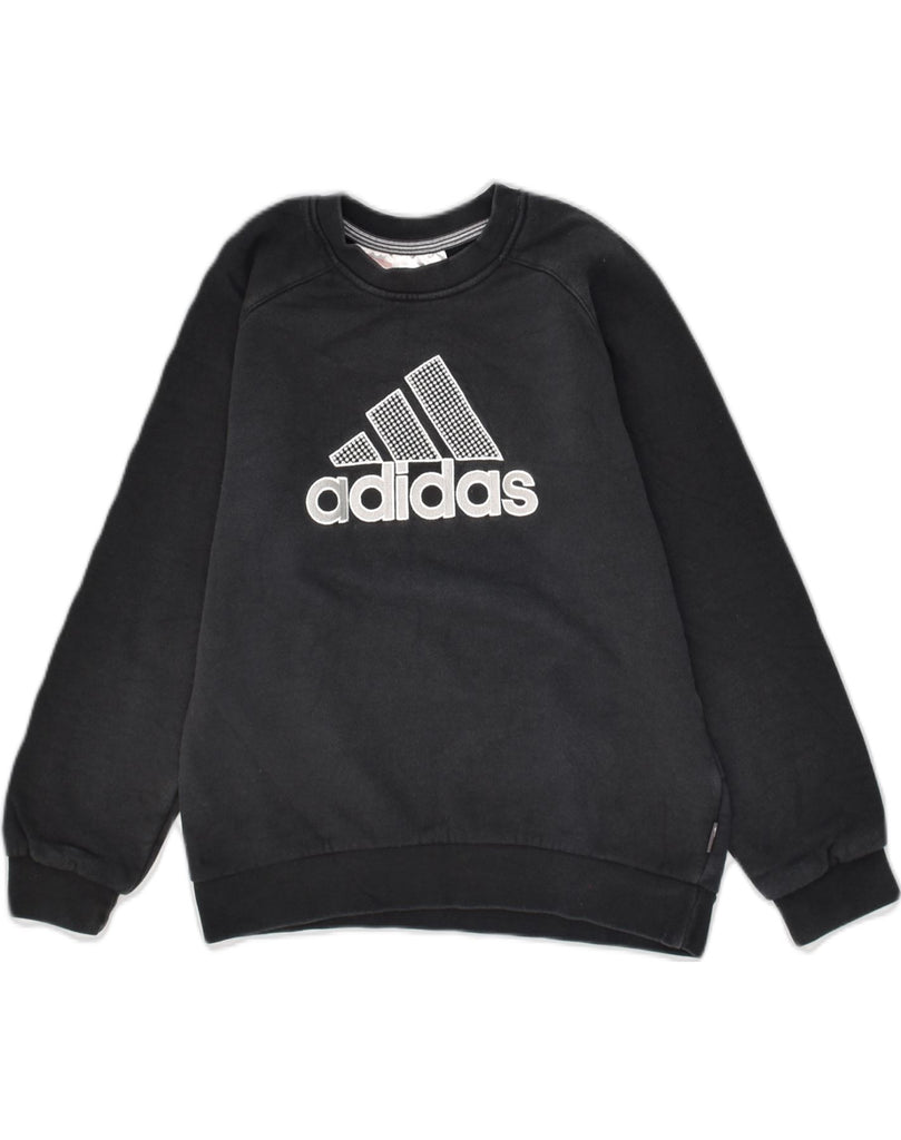 ADIDAS Boys Graphic Sweatshirt Jumper 9-10 Years Black Cotton | Vintage Adidas | Thrift | Second-Hand Adidas | Used Clothing | Messina Hembry 