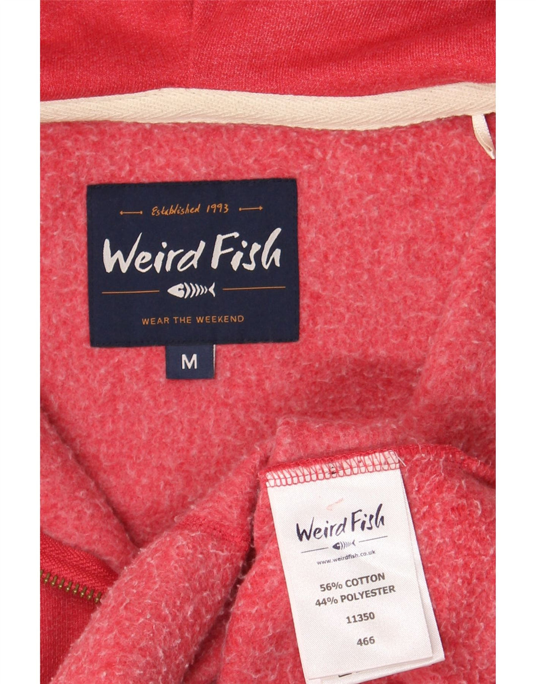 Weird Fish Mens Zip Hoodie Sweater Medium Red Cotton