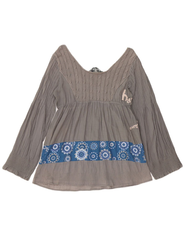 Desigual Womens Graphic Long Sleeve Blouse Top UK 16 Large Grey Geometric
