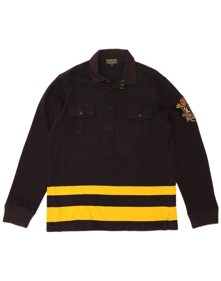 POLO RALPH LAUREN Mens Long Sleeve Rugby Polo Shirt Large Black Striped