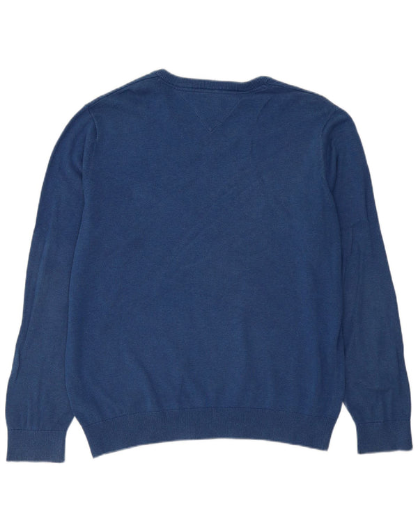 Tommy Hilfiger Mens V-Neck Jumper Sweater Large Blue Cotton