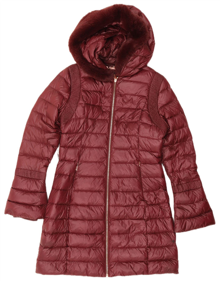 Ted Baker Womens Hooded Padded Coat Size 2 Small Burgundy Polyamide