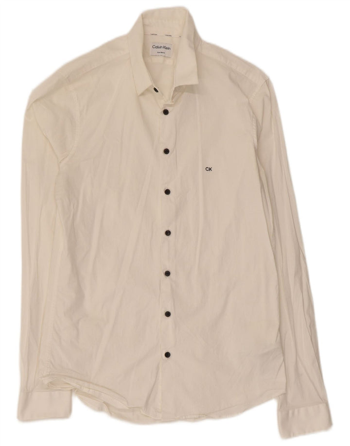 Calvin Klein Mens Extra Slim Fit Shirt Size 40 Medium White Cotton