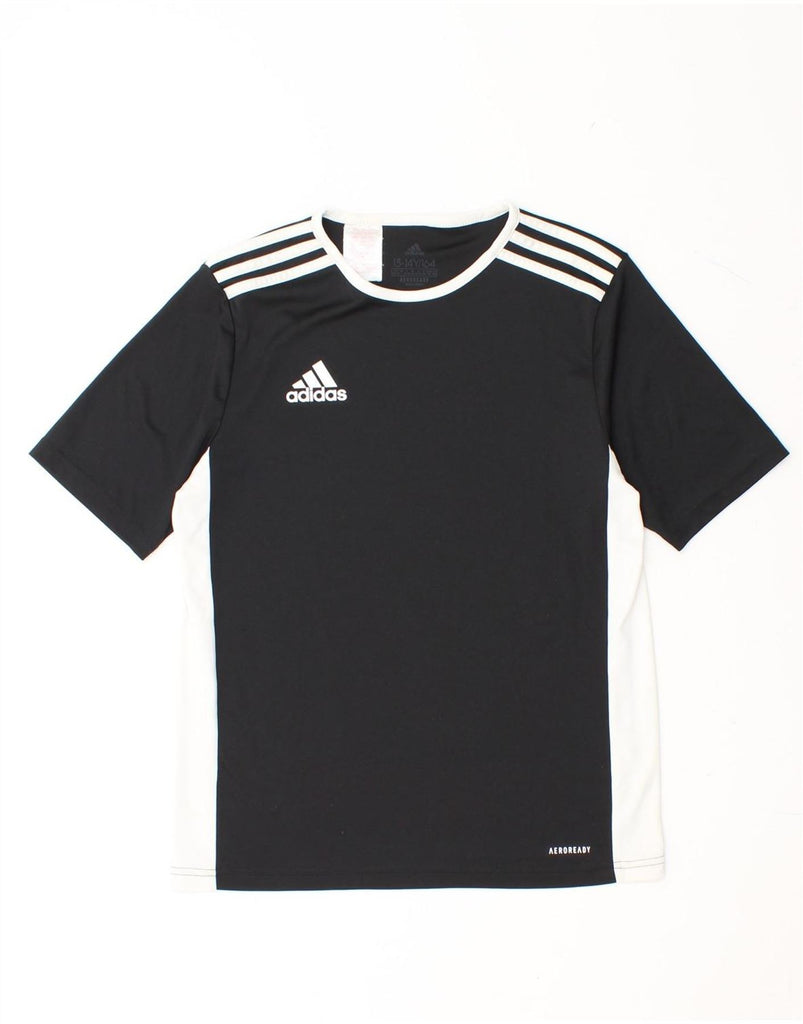 ADIDAS Boys Aeroready T-Shirt Top 13-14 Years Black Colourblock Vintage Adidas and Second-Hand Adidas from Messina Hembry 