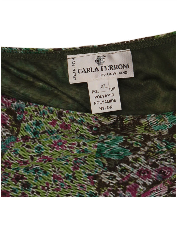 CARLA FERRONI Womens Flared Skirt XL W36 Green Floral Polyamide