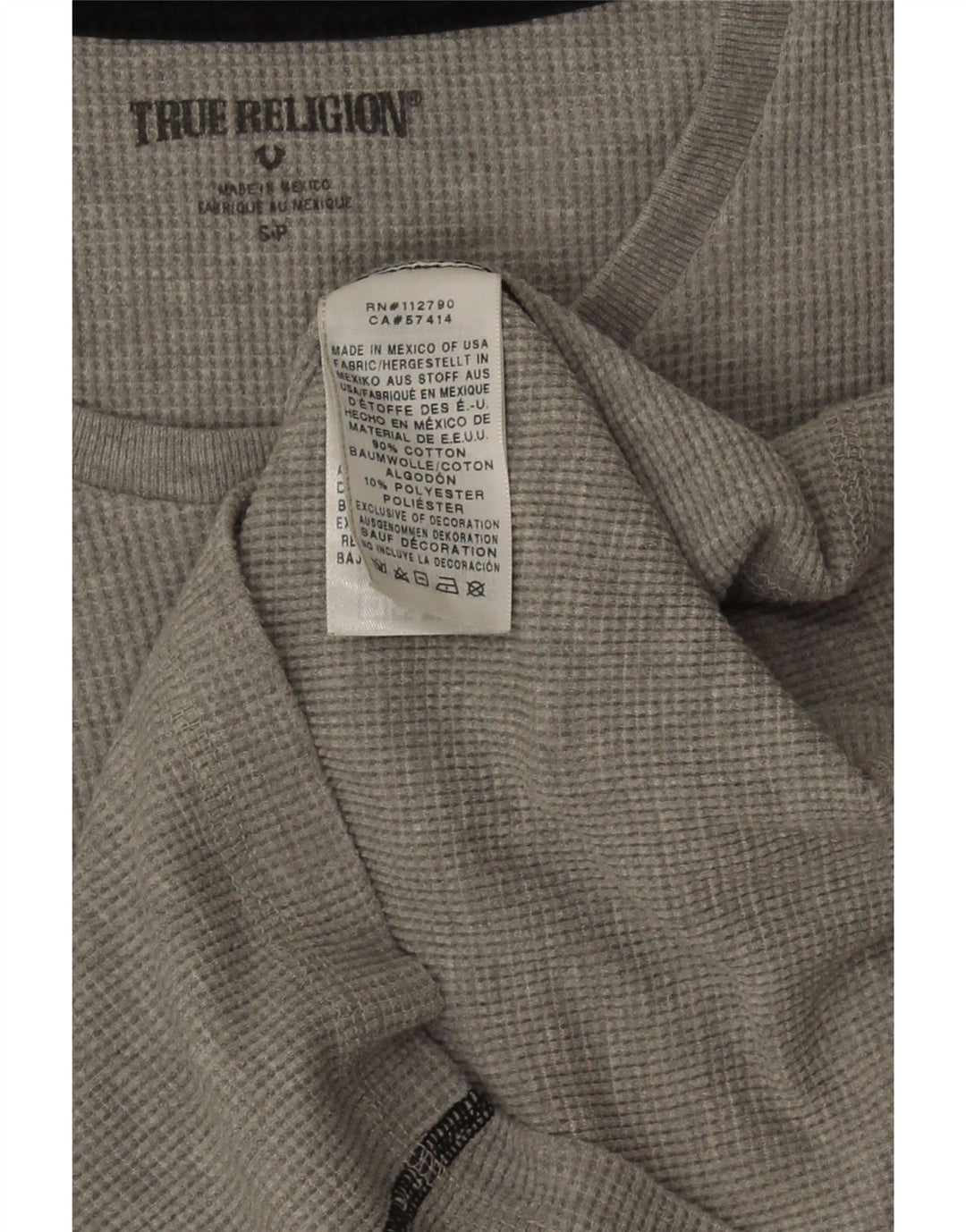 True Religion Mens Graphic Top Long Sleeve Small Grey Cotton