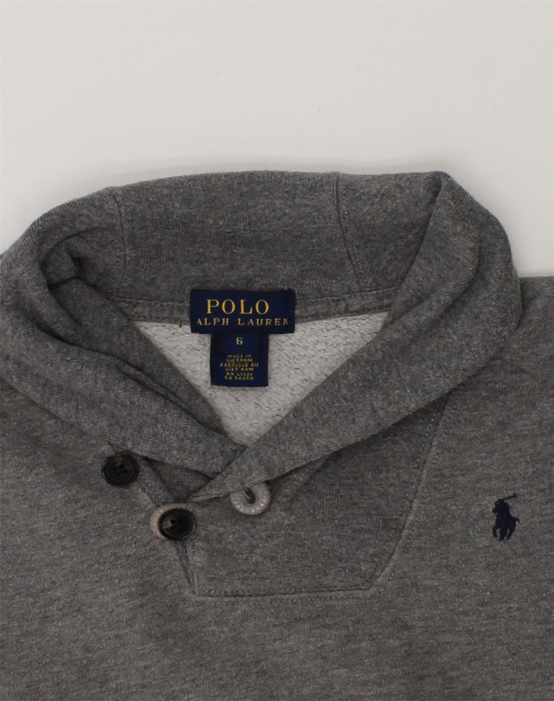 POLO RALPH LAUREN Boys Shawl Neck Sweatshirt Jumper 5-6 Years Grey Cotton | Vintage Polo Ralph Lauren | Thrift | Second-Hand Polo Ralph Lauren | Used Clothing | Messina Hembry 