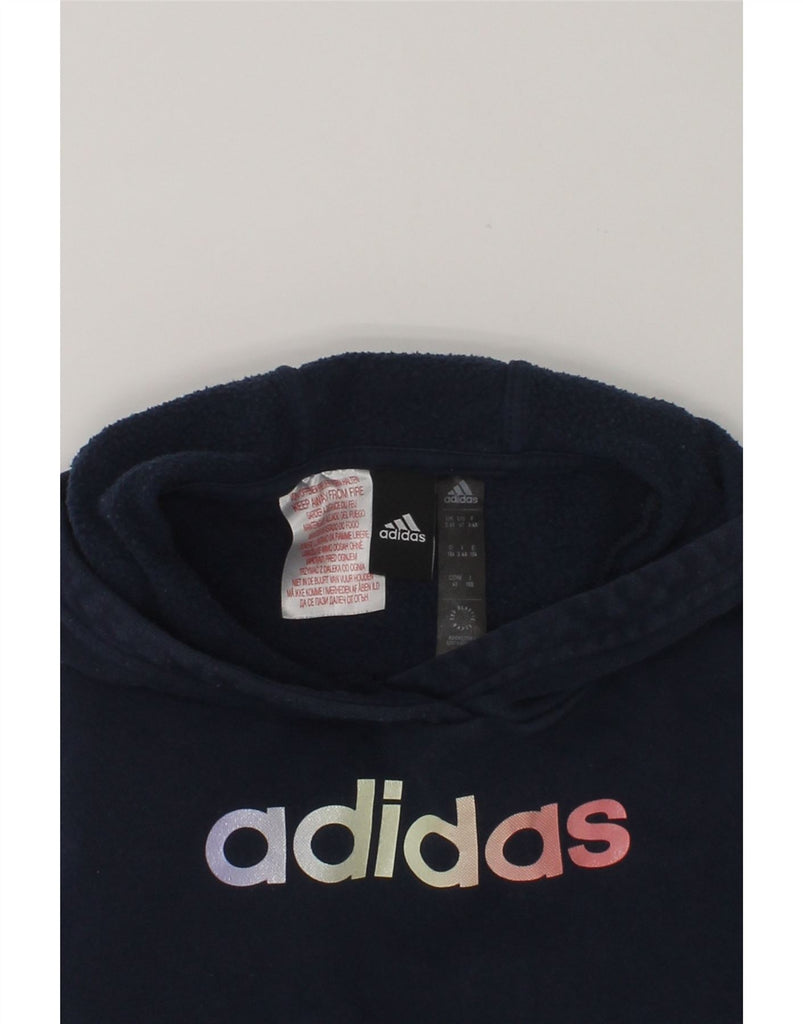 ADIDAS Girls Graphic Hoodie Jumper 3-4 Years Navy Blue Cotton | Vintage Adidas | Thrift | Second-Hand Adidas | Used Clothing | Messina Hembry 