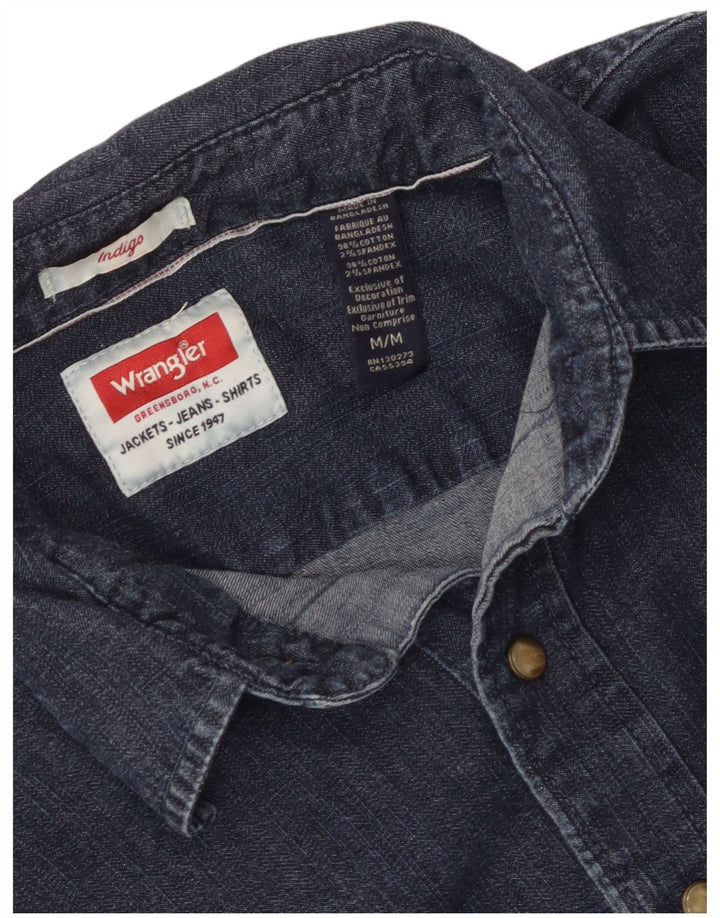 Wrangler Mens Indigo Denim Shirt Medium Navy Blue Cotton