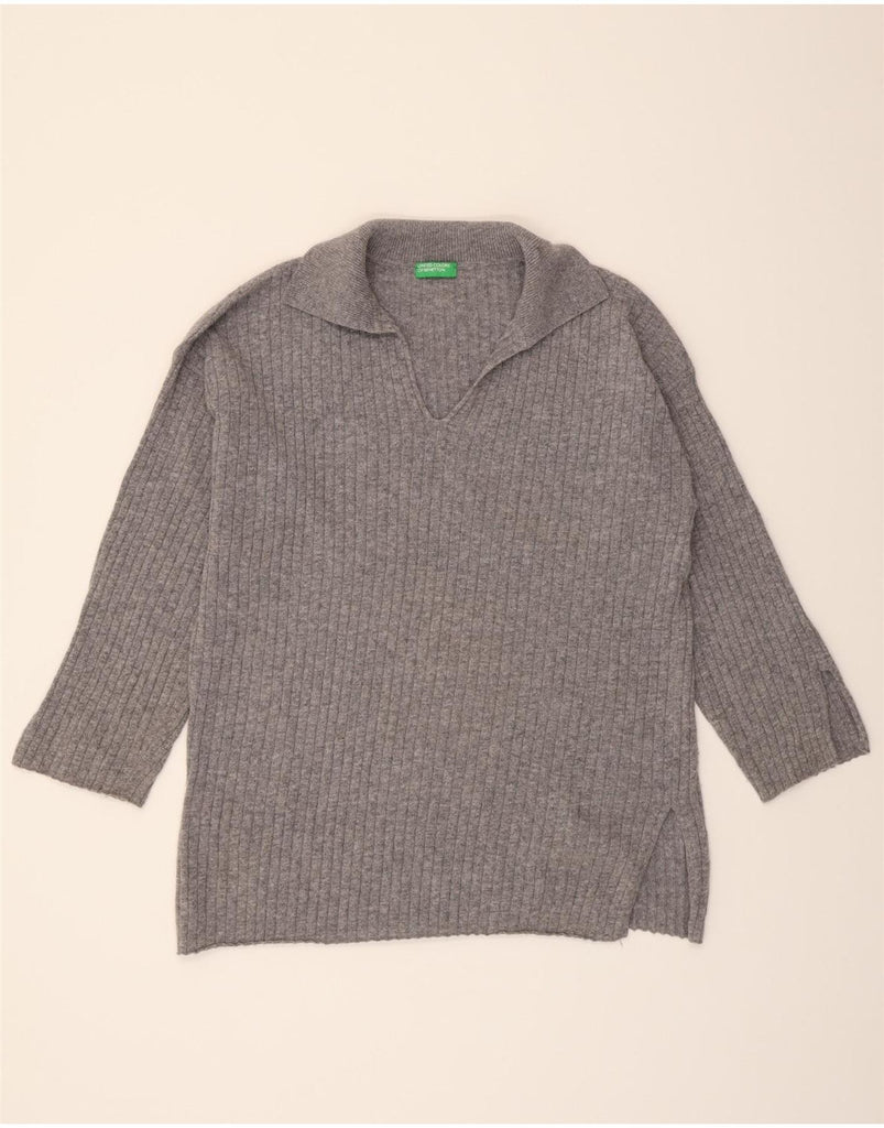 BENETTON Womens Polo Neck Jumper Sweater UK 18 XL Grey Wool Vintage Benetton and Second-Hand Benetton from Messina Hembry 
