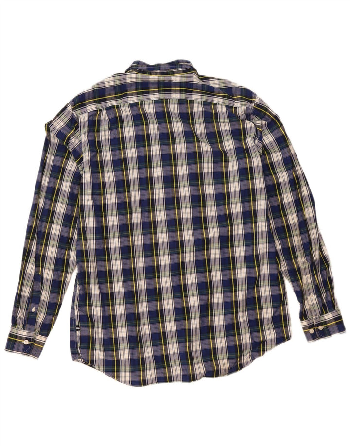 Nautica Mens Shirt Large Navy Blue Check Cotton