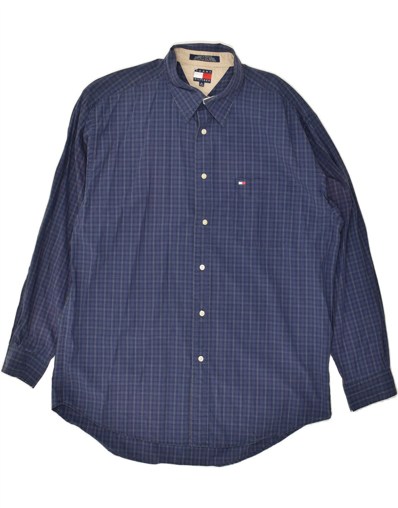 TOMMY HILFIGER Mens Shirt XL Navy Blue Check Cotton | Vintage Tommy Hilfiger | Thrift | Second-Hand Tommy Hilfiger | Used Clothing | Messina Hembry 