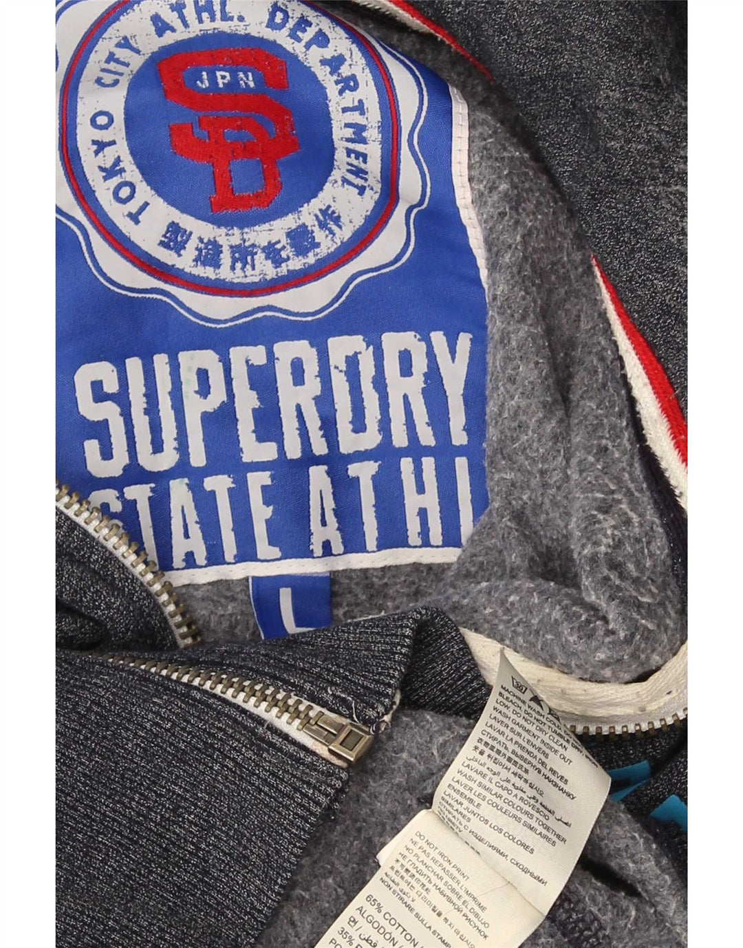 Superdry Mens Graphic Zip Hoodie Sweater Large Grey Cotton