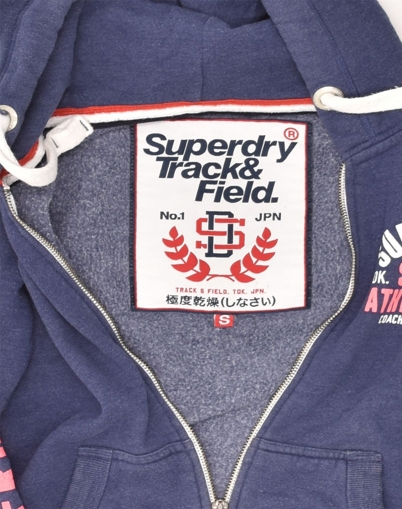 SUPERDRY Womens Graphic Zip Hoodie Sweater UK 10 Small Blue Cotton | Vintage Superdry | Thrift | Second-Hand Superdry | Used Clothing | Messina Hembry 