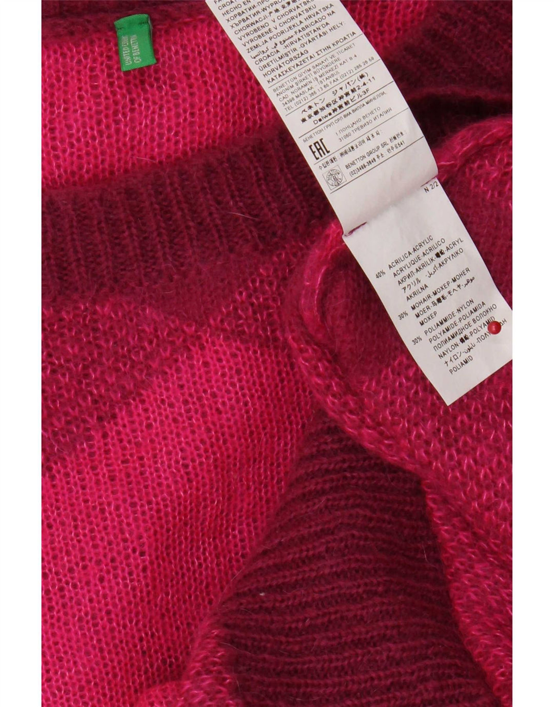 Benetton Womens Oversized Poncho Jumper One Size Pink Argyle/Diamond