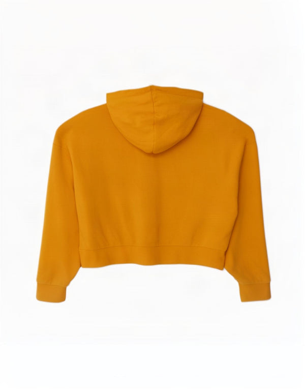 Puma Womens Crop Zip Hoodie Sweater UK 14 Medium Yellow Cotton
