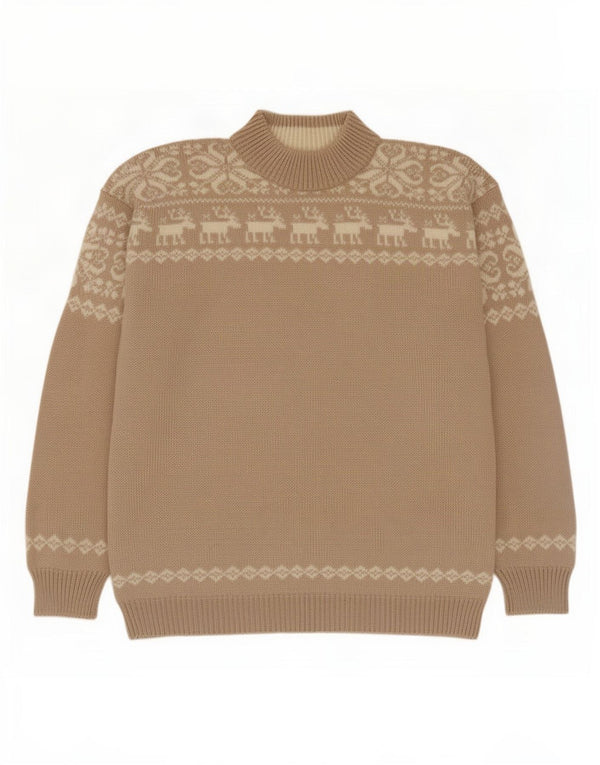 Vintage Mens Jumper Sweater Large Beige Fair Isle