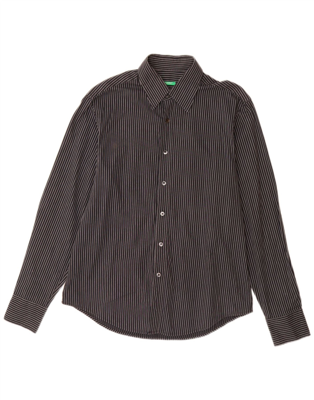 BENETTON Mens Shirt Medium Black Pinstripe Cotton