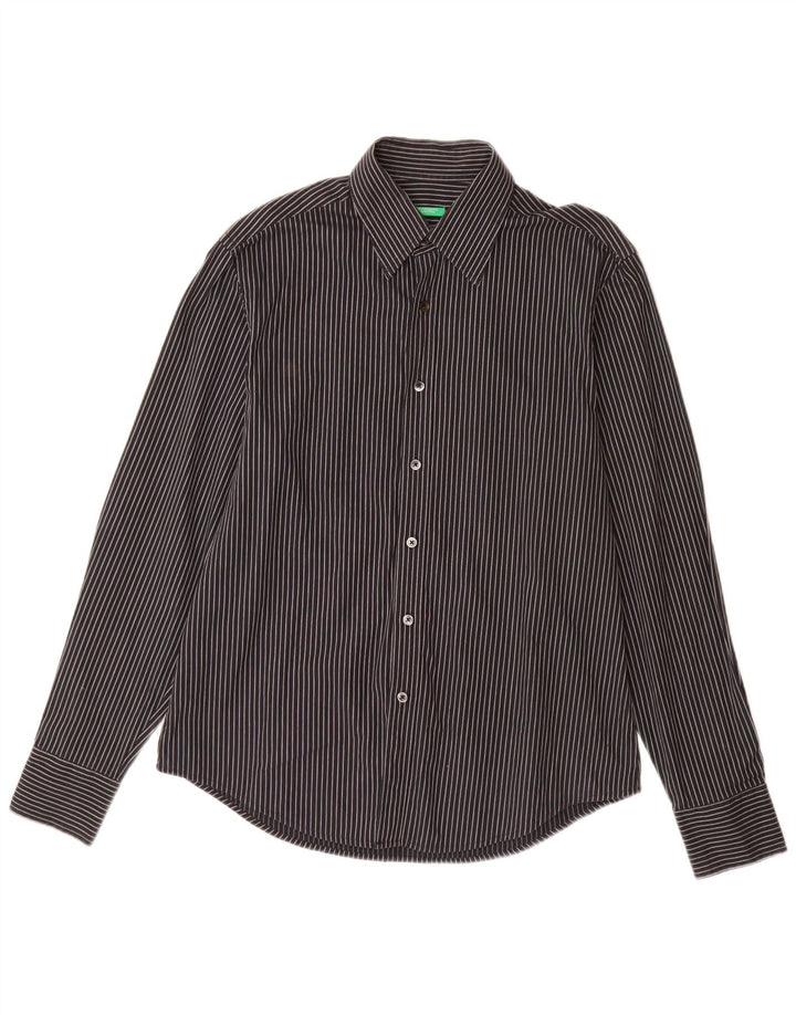 BENETTON Mens Shirt Medium Black Pinstripe Cotton