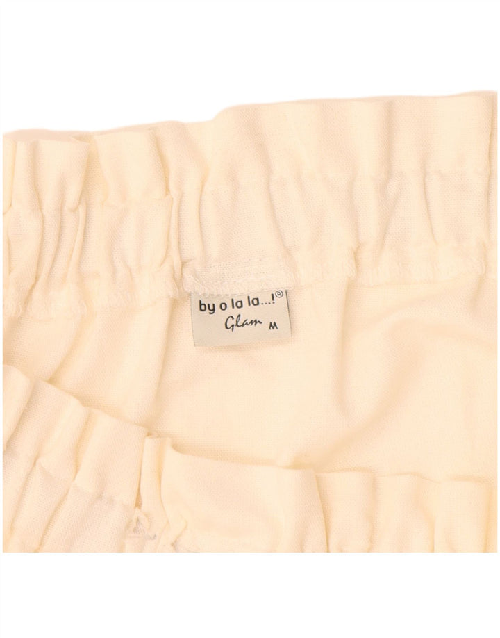 VINTAGE Womens Long Sleeve Off Shoulder Dress UK 12 Medium Off White Linen