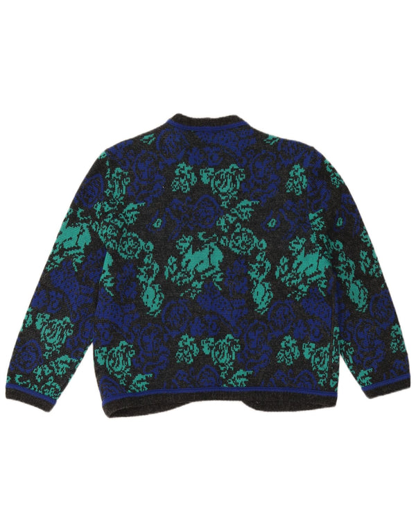 Devernois Paris Womens 3/4 Sleeve Cardigan Sweater UK 14 Medium Blue Floral