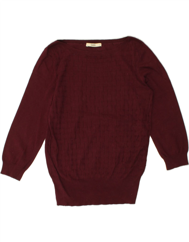 OASIS Womens 3/4 Sleeve Boat Neck Jumper Sweater UK 12 Medium Burgundy | Vintage Oasis | Thrift | Second-Hand Oasis | Used Clothing | Messina Hembry 