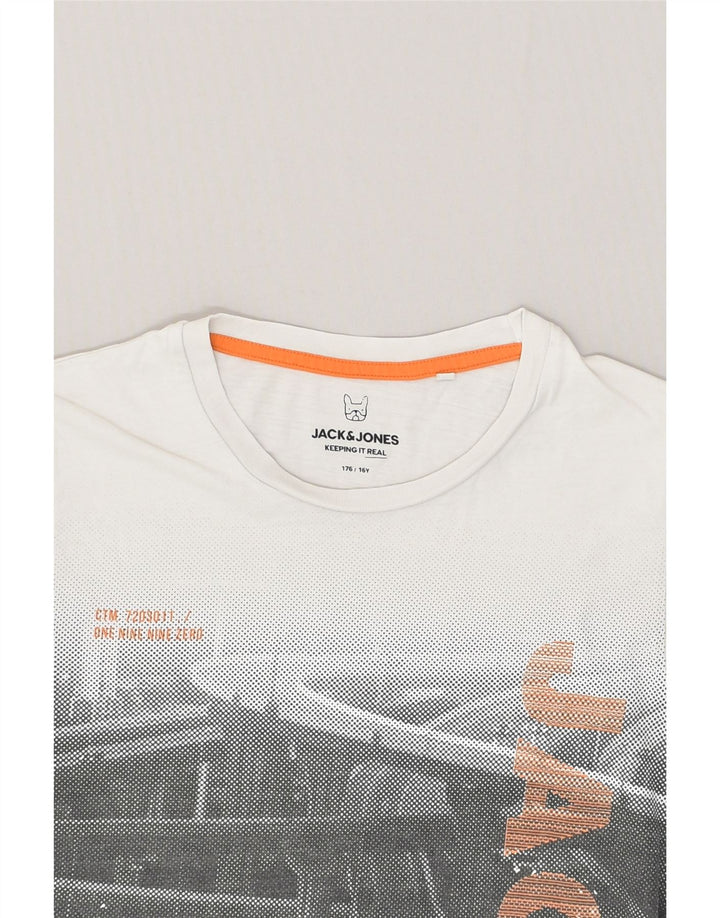 JACK & JONES Boys Graphic T-Shirt Top 15-16 Years White Cotton | Vintage Jack & Jones | Thrift | Second-Hand Jack & Jones | Used Clothing | Messina Hembry 