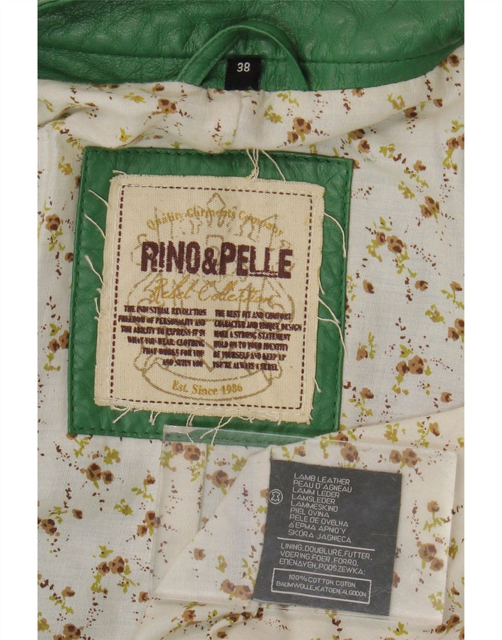 Rino & Pelle Womens Crop Leather Jacket EU 38 Medium Green Leather