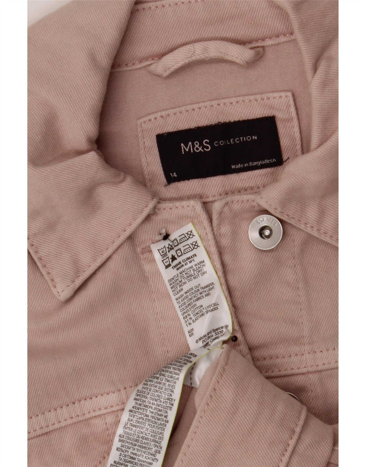 Marks & Spencer Womens Denim Jacket UK 14 Large Pink Cotton